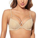 Deyllo Women’s Lace Push-Up Deep V Bra