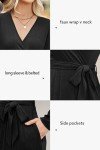Newshows Womens Fall Long Sleeve Black Sweater Dresses V Neck Fashion Work Winter Wrap Midi Holiday Party Dress with Pockets Womens Clothing Trendy 2024(Black,M)