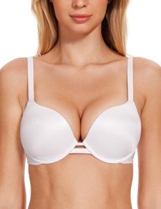 WingsLove Women's Lightly Padded Plunge Bra - Coconut White