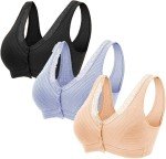 3-Pack Women's Cotton Front Close Lace Bras