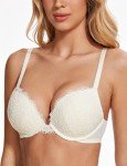 Deyllo Push Up Lace Full Coverage Bra, Ivory 36B