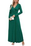OUGES Women's Fall Long Sleeve Wrap V-Neck Maxi Dress Casual Winter Long Holiday Party Dresses with Pockets Christmas(Green,Medium)