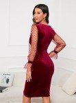 ihot Burgundy Dress for Women Formal V Neck Sexy Party Velvet Holiday Fall Bodycon Wrap Ruched Cocktail Wedding Guest Long Sleeve Club Nightout Christmas New Years Eve Evening Dress,Wine Red,Medium