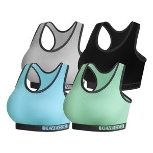 DEVECCO Women's Wireless Padded Sports Bra Multipack