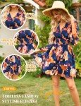 VIDUSSA Women's Floral Casual Dress V-Neck Puff Long Sleeve Ruffle Chiffon Mini Swing Skater Beach Flowy Wrap DressesFloral Navy M