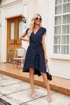 JASAMBAC Women's Fall Cocktail Dress Bling Glod Dot High Low Wrap V Neck Midi Dress Bridal Shower Wedding Guest Dress Navy Blue M