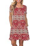 Boho Floral Red Swing Dress with Pockets
