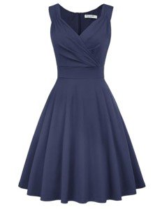 GRACE KARIN Sleeveless Flared A-line Cocktail Dress Wrap V-Neck Wedding Dresses Deep Grey Blue XL