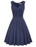 GRACE KARIN Sleeveless Flared A-line Cocktail Dress Wrap V-Neck Wedding Dresses Deep Grey Blue XL