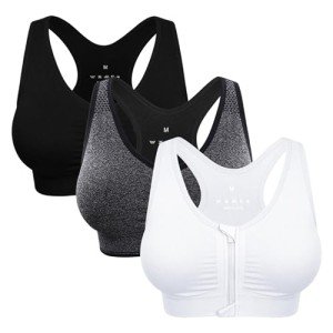 Women's Wireless Zip Front Sports Bra Set, 3 Pack