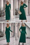 OUGES Women's Fall Long Sleeve Wrap V-Neck Maxi Dress Casual Winter Long Holiday Party Dresses with Pockets Christmas(Green,Medium)