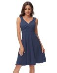 GRACE KARIN Sleeveless Flared A-line Cocktail Dress Wrap V-Neck Wedding Dresses Deep Grey Blue XL