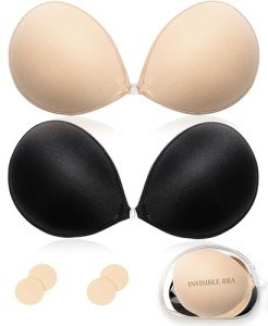 2 Pack Strapless Invisible Sticky Bras with Covers