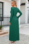 OUGES Women's Fall Long Sleeve Wrap V-Neck Maxi Dress Casual Winter Long Holiday Party Dresses with Pockets Christmas(Green,Medium)