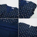 JASAMBAC Women's Fall Cocktail Dress Bling Glod Dot High Low Wrap V Neck Midi Dress Bridal Shower Wedding Guest Dress Navy Blue M