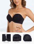 Black Strapless Push-Up Deep V Bra, 34E