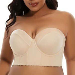 Light Beige Longline Strapless Bra for Women, 38DD