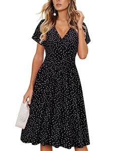 VOTEPRETTY Women's Summer Wrap Dress Short Sleeve V Neck Casual Floral Sundress with Pocket Trendy 2024(Floral07,L)