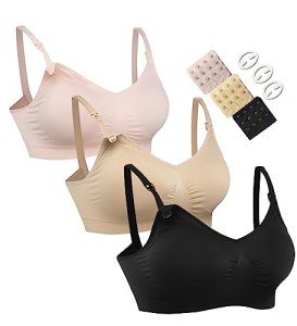 HOFISH Wirefree Nursing Bra for Maternity - Black, Beige, Pink