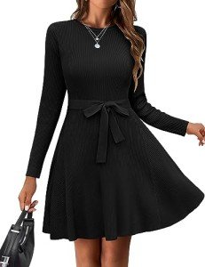 Hotouch Women's Black Long Sleeve Sweater Dress