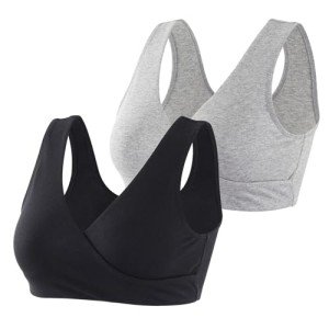 Cotton Wireless Nursing Sleep Bra - Black & Grey