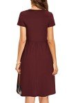 STYLEWORD Womens Summer Short Sleeve Dress Wrap V Neck Midi Sundress with Pockets A line Flare Work(Dark Red,L)