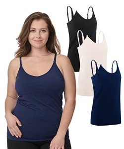 Nursing Cami Tank Tops with Built-In Bra - 3 Pack