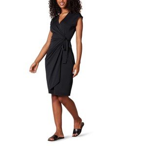 Amazon Essentials Women's Classic Cap Sleeve Wrap Dress (Available in Plus Size), Black, Large