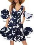 INIBUD Womens Summer Dress Wrap V-Neck Sleeveless Sundress Casual A Line Flare Tank Midi Dress with Pockets (Blue02,M)