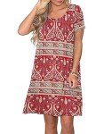 Boho Floral Red Swing Dress with Pockets