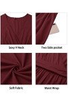 STYLEWORD Womens Summer Short Sleeve Dress Wrap V Neck Midi Sundress with Pockets A line Flare Work(Dark Red,L)