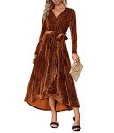 BerryGo Women's Velvet V Neck Wrap Semi Formal Dress Cocktail Party Maxi Dress for Wedding Guest, Y-velvet Long Sleeve Burnt Orange(faux Wrap), 4-6