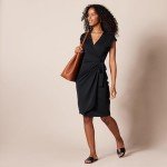 Amazon Essentials Women's Classic Cap Sleeve Wrap Dress (Available in Plus Size), Black, Large