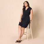 Amazon Essentials Women's Classic Cap Sleeve Wrap Dress (Available in Plus Size), Black, Large