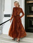 BerryGo Women's Velvet V Neck Wrap Semi Formal Dress Cocktail Party Maxi Dress for Wedding Guest, Y-velvet Long Sleeve Burnt Orange(faux Wrap), 4-6
