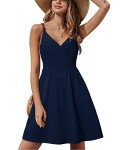 STYLEWORD Womens V Neck Summer Dresses Casual Flowy Homecoming Teen Cocktail Graduation Wrap Sundress (Navy-429,M)