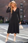 OUGES Womens Fall Long Sleeve Black Sweater Dress for Women Wrap V Neck Wedding Guest Dress Pleated Cocktail Party Midi Work Dress Fall Winter Outfits Trendy 2024(Black,L)