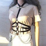Asooll Black Punk Leather Body Chain Harness