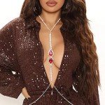 Rhinestone Gold Red Crystal Body Chain for Women