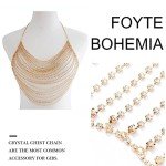 Gold Rhinestone Layered Boho Body Chain for Women