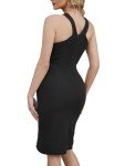 Oudrtent Women's Sleeveless Cocktail Dress Sexy Wrap Ruched Party Club Bodycon Dress Black