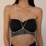 Silver Rhinestone Bra Chain with Tassels for Women