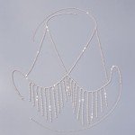 Silver Rhinestone Bra Chain with Tassels for Women