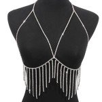 Silver Rhinestone Bra Chain with Tassels for Women