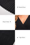 OUGES Womens Fall Long Sleeve Black Sweater Dress for Women Wrap V Neck Wedding Guest Dress Pleated Cocktail Party Midi Work Dress Fall Winter Outfits Trendy 2024(Black,L)