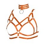 Plus Size Women's Gothic Cage Harness Bra, Orange
