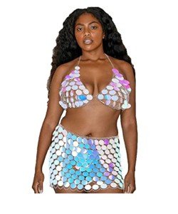 Sequin Body Chain Bra and Skirt Set for Parties