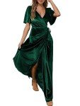 CYiNu Women's Wrap Velvet Maxi Dress V Neck Bell Sleeve Split Elegant Cocktail Party Dress, Green, Medium