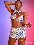 Sequin Body Chain Bra and Skirt Set for Parties