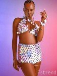 Sequin Body Chain Bra and Skirt Set for Parties